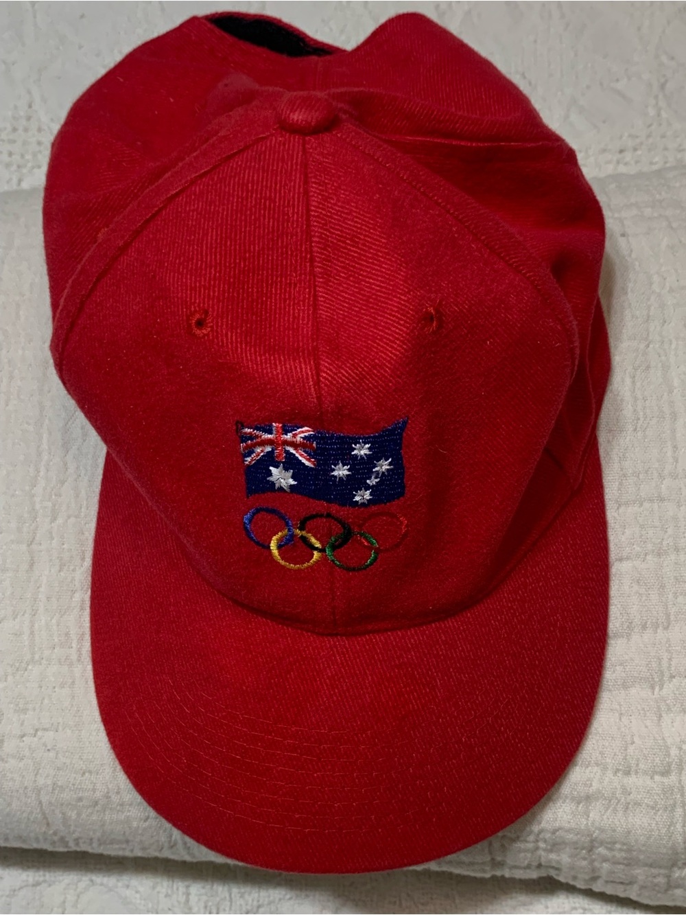 Vintage Australia Olympics Red Baseball Cap with Australian Flag & Olympic Rings